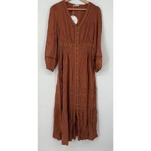 Rusttydustty Button-Front Maxi Dress in Rust